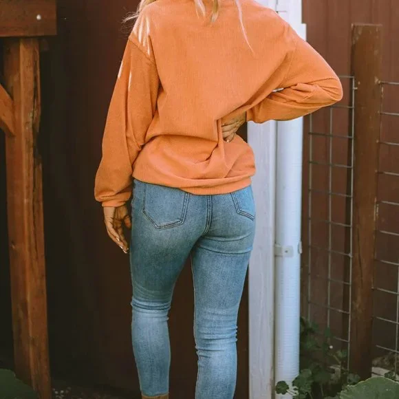 Orange Pumpkin Smile Face Graphic Sweatshirt - Picture 7 of 9